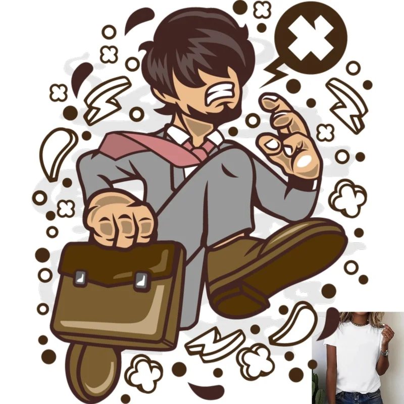 Funny Office Cartoon Character Heat Transfer White Ink Iron - on Design, Suitable for T - shirts/Canvas Bags, Casual &