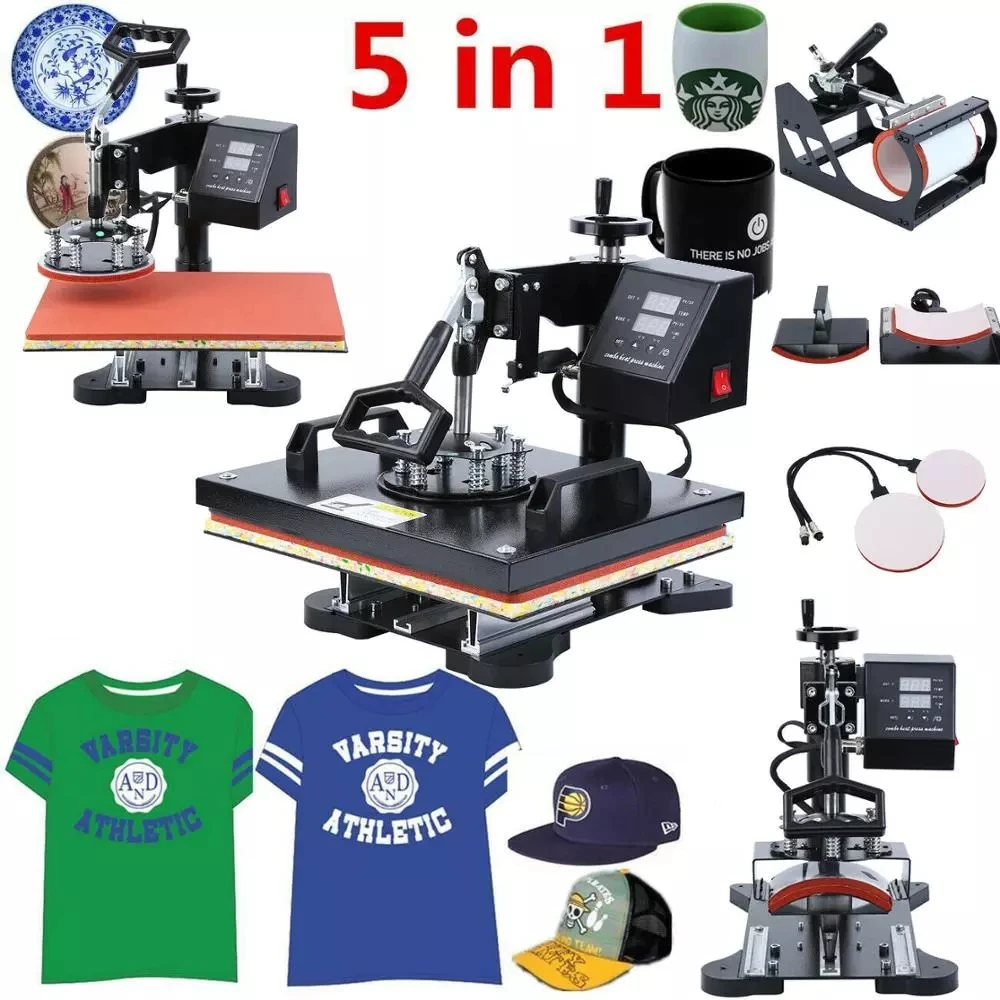 8 in 1 Combo Heat Press Machine 5 in 1 Heat Transfer Machine for T Shirt Mug Hat Sublimation Printer