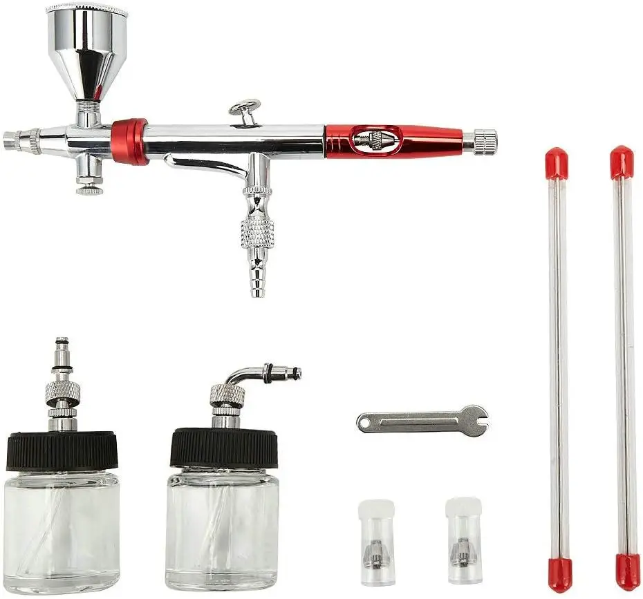 Joystar New Multi-Purpose 0.2/0.3/0.5mm Double Action Siphon/Gravity Feed Airbrush with Gravity Cup, Siphon Suction Feed Bottles