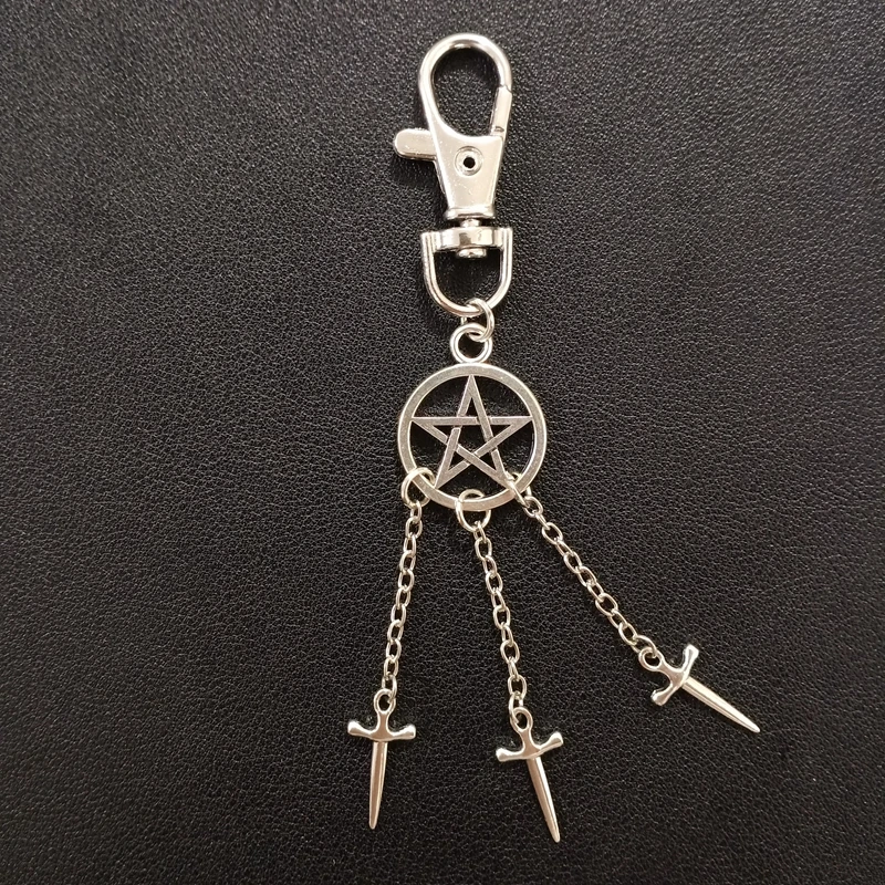 MOON PRIESTESS,crescent moon Keychain,inverted pentagram rotating keychain,upside down moon,occult,goth,gothic,satanic symbols