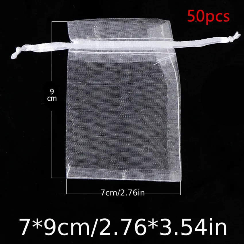 50pcs White Organza Drawstring Storage Bag Party Gift Decoration Bag, Cosmetic Gauze Bag,Holiday Gift 7X9CM 10X15CM 13X18CM