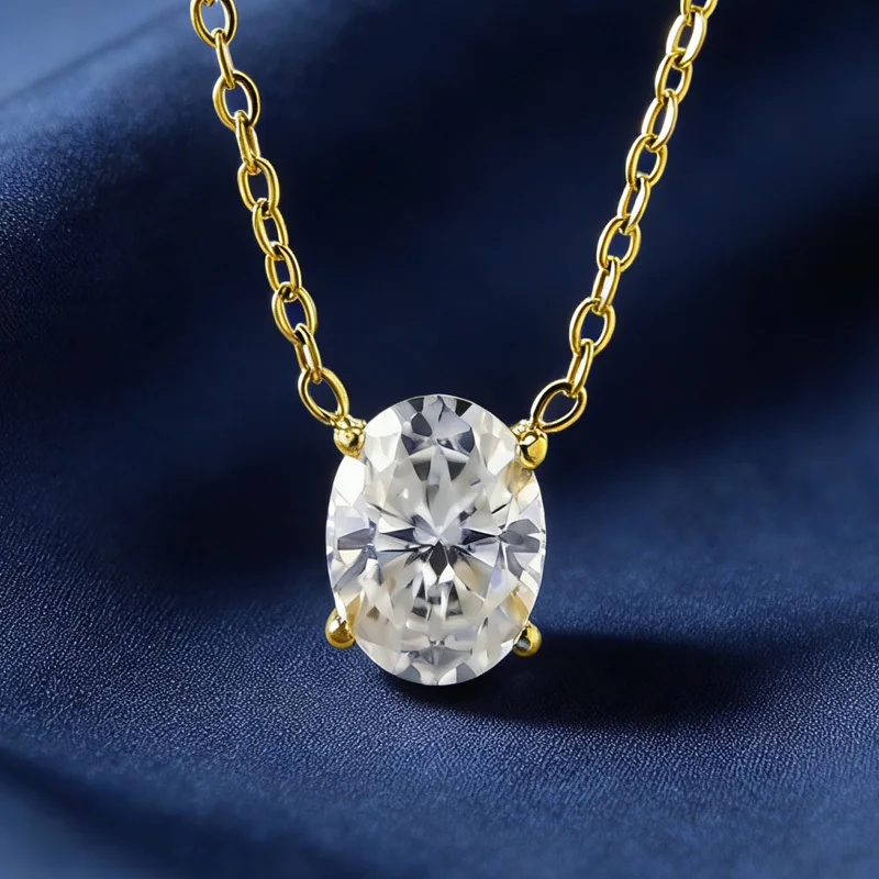

1pc 1.5 Carat Dazzling and Classic Oval Synthetic Moissanite Golden Pendant Necklace.
