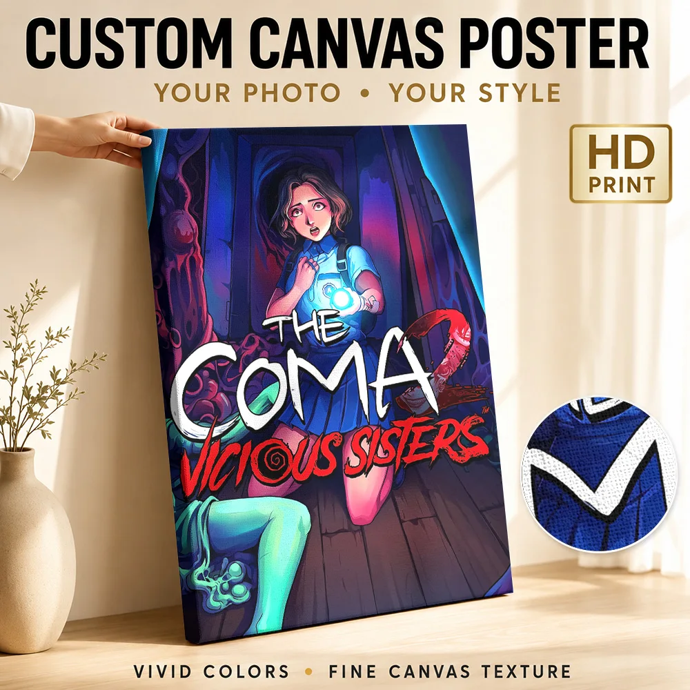 The Coma 2: Vicious Sisters Game Framed Canvas Poster Personalized Photo Detailed Illustration Wall Art For Gaming Desk Area