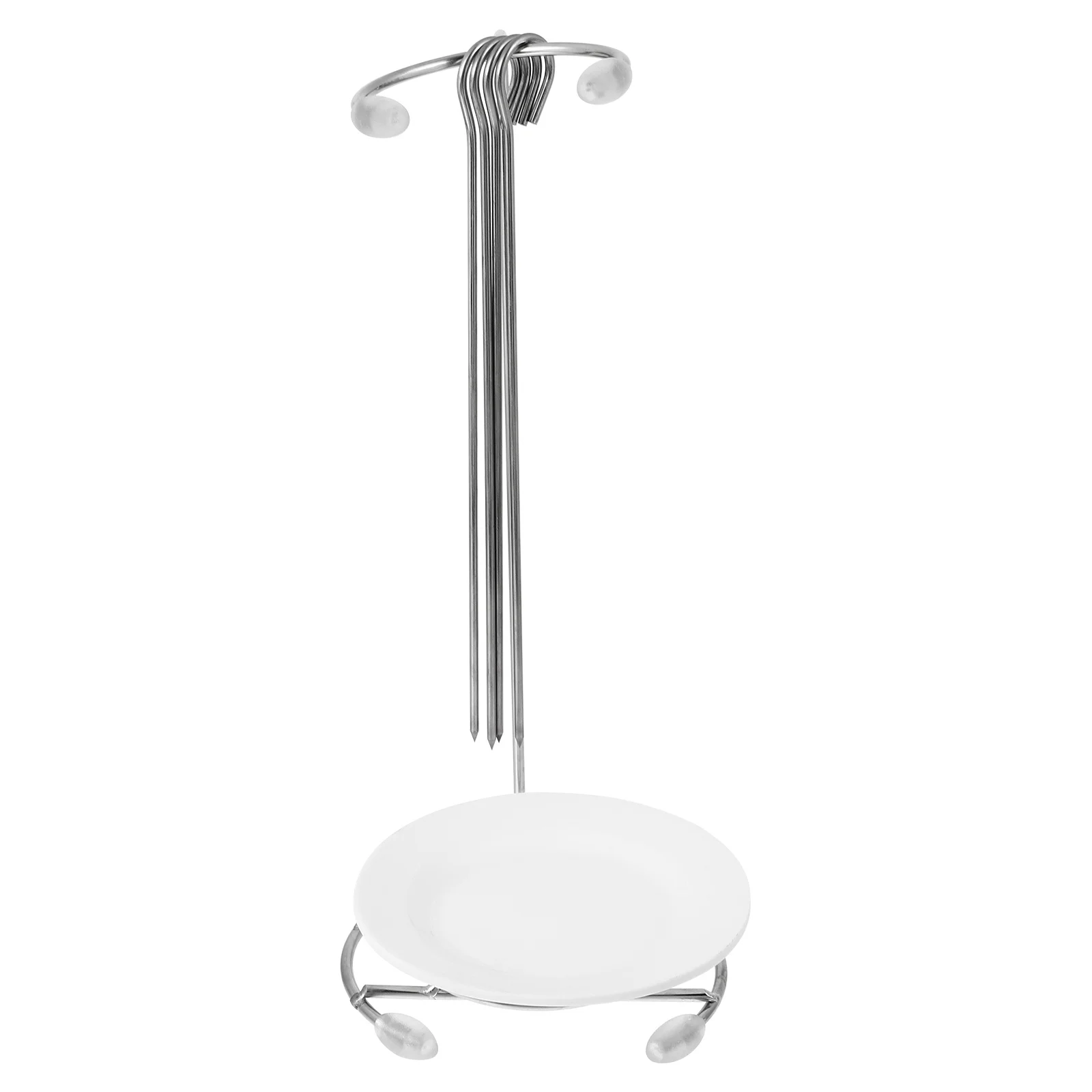 

1 Set Stainless Steel Bbq Skewer Rack Hanging Bracket Portable Detachable With Drip Tray For Outdoor Grilling Grill Food Holder