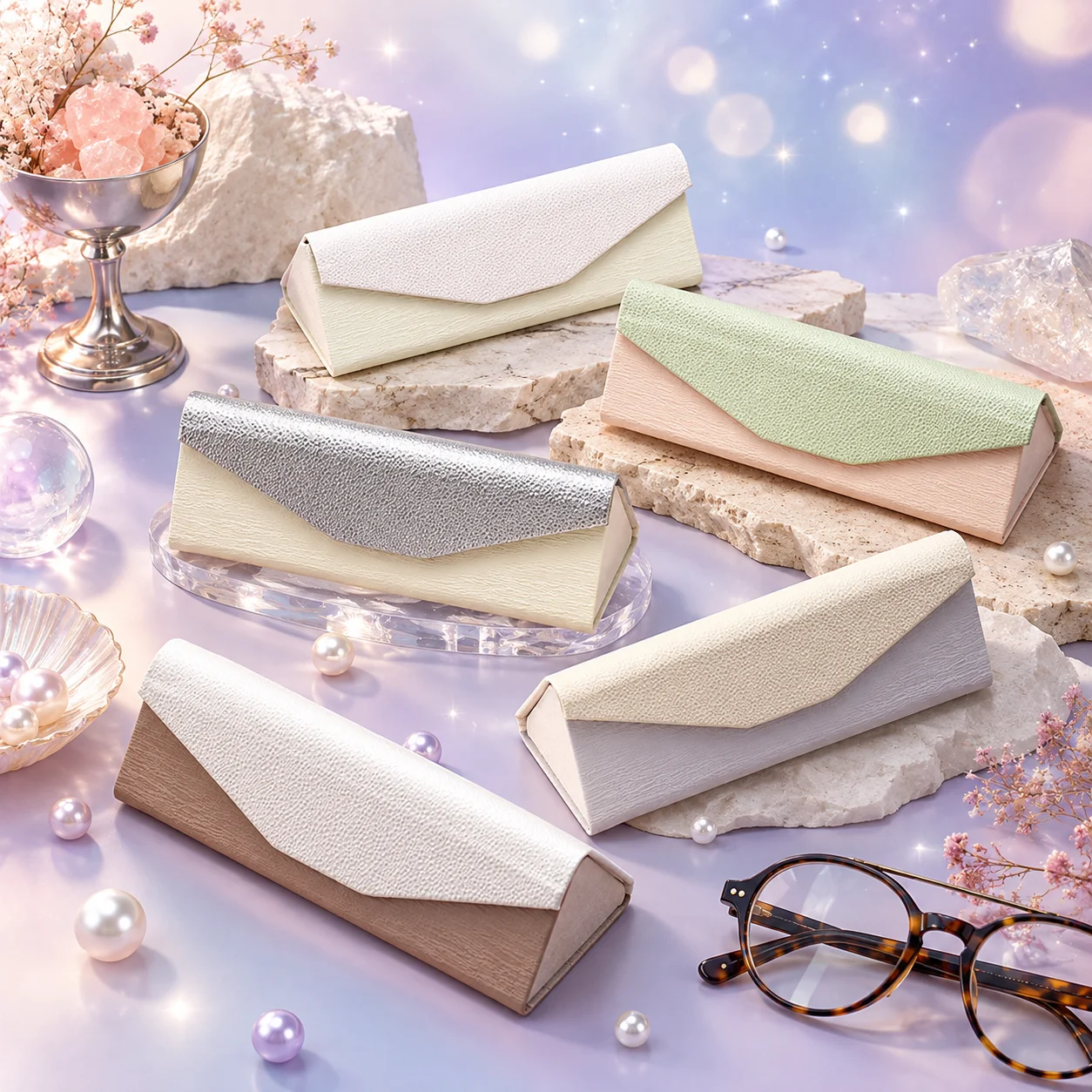 1pc Envelope‑Style Eyeglasses Case Anti‑Crush Textured PU Leather Hard Shell Glases Storage Box for Women Daily Use Travel Offic
