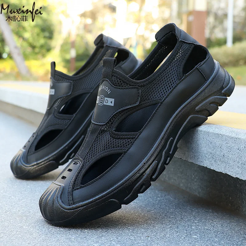 

Новые мужские пляжные туфли 2026 года: летние сандалии с открытым носком, дышащие сетчатые повседневные туфли, модные мужские уличные спортивные туфли