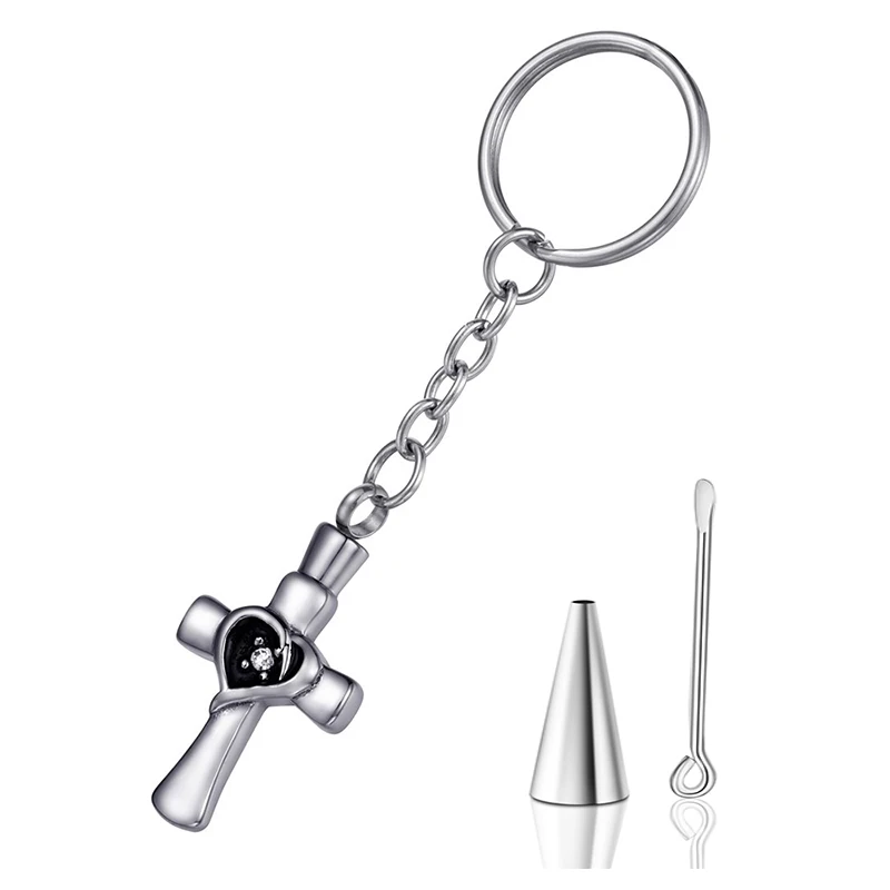 Cross Prayer Cremation Keychains Stainless Steel Urn Pendant Cremation Jewelry Ashes Memorial Keepsake Key Rings Dropshipping