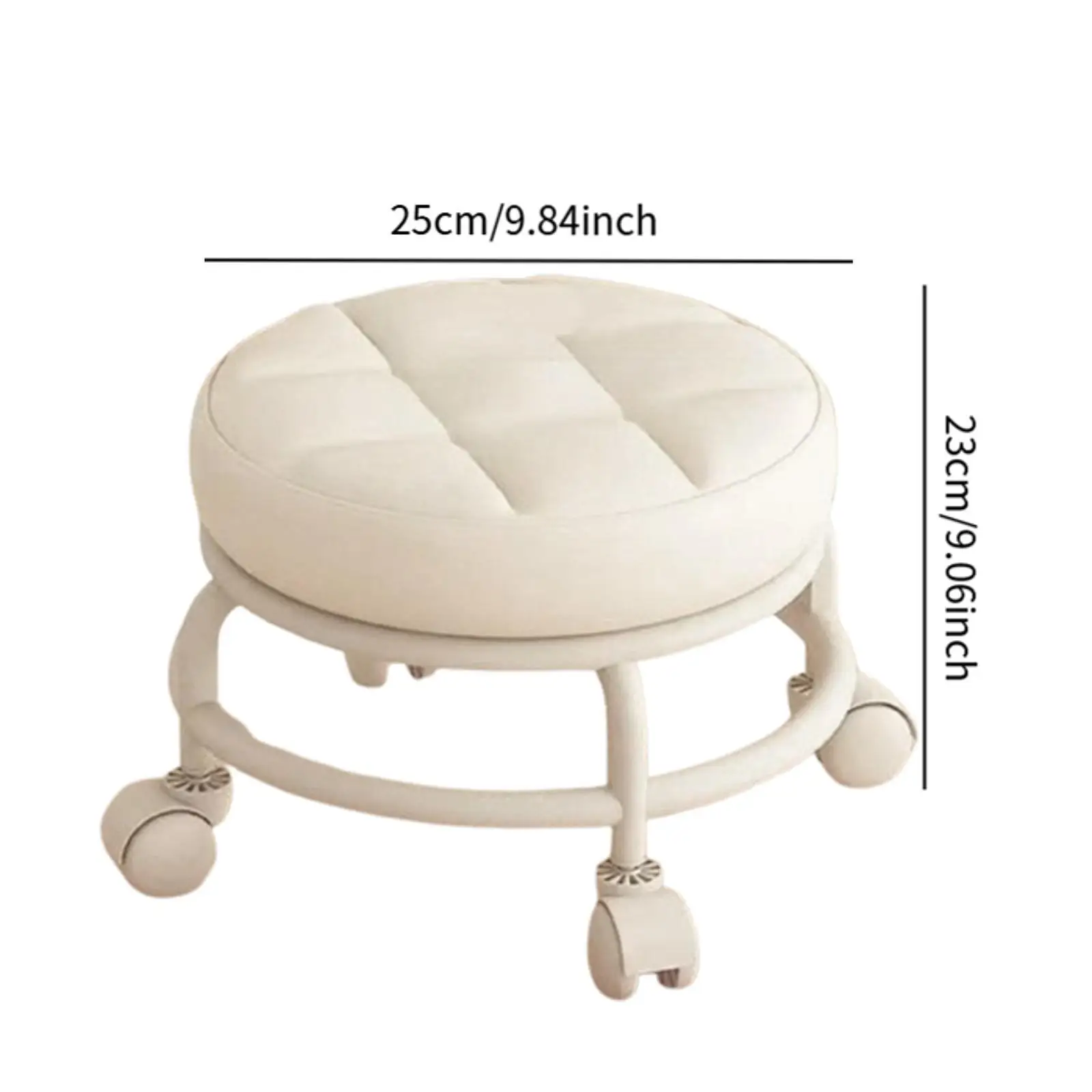 Rolling Stool Low Roller Seat Comfortable Round Sturdy Modern PU Leather with Wheel for Home Playroom Porch Kitchen Garage