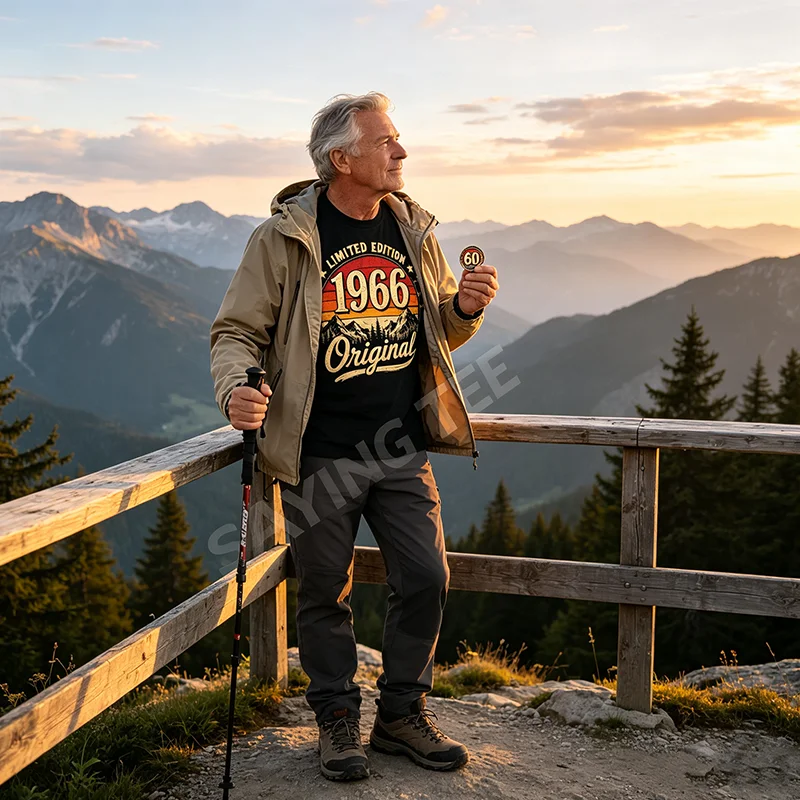 60. Geburtstag Männer Frauen Geboren 1966 Dekoratives Geschenk Lustiges T-Shirt Y2k Vintage Camping Outdoor Kleidung Neuheit T-Shirt Geschenk – Detail 4