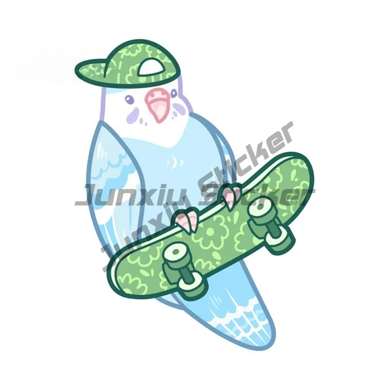

For Street Wear Fashion Parrot Skating Cute Cartoon Car Stickers Sunscreen Graffiti Decals Waterproof Car Goods