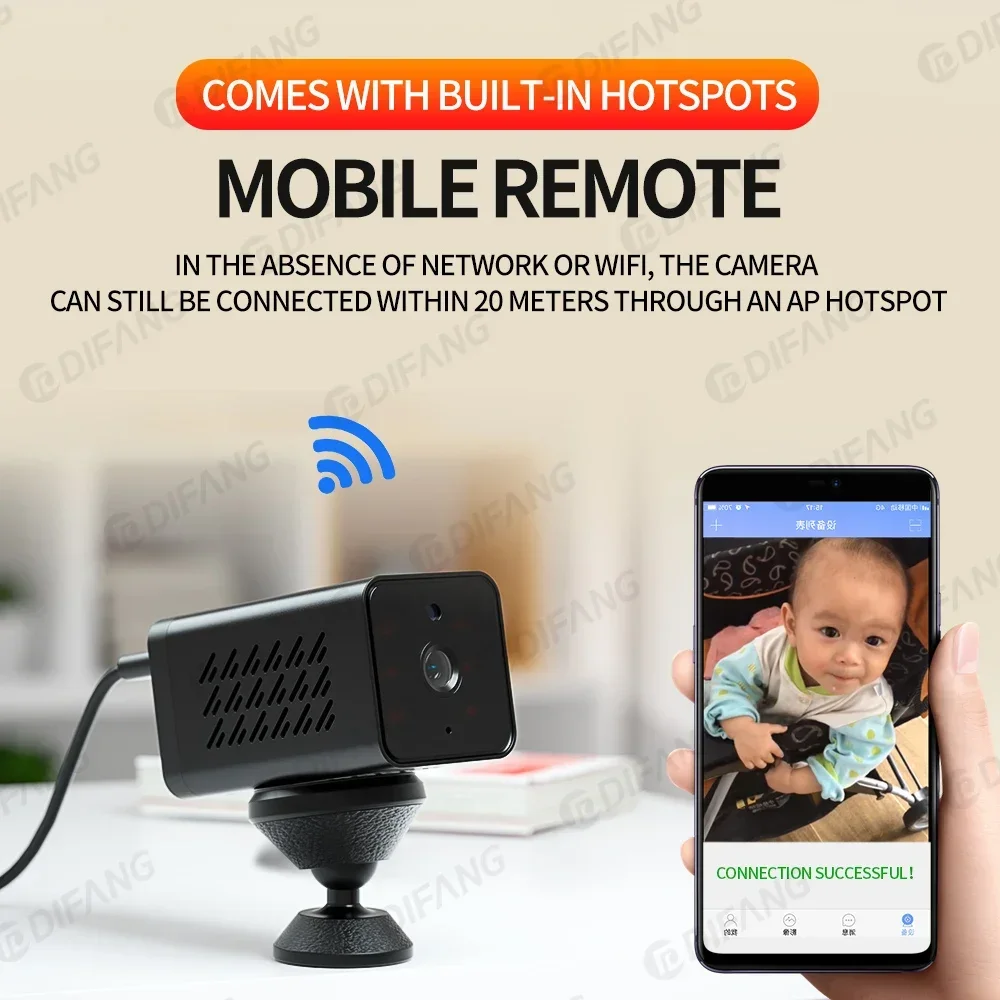 بطارية واي فاي كاميرا كاميرا فيديو صغيرة اتجاهين الصوت HD CCTV للرؤية الليلية كشف الحركة HD كاميرا مراقبة واي فاي #4