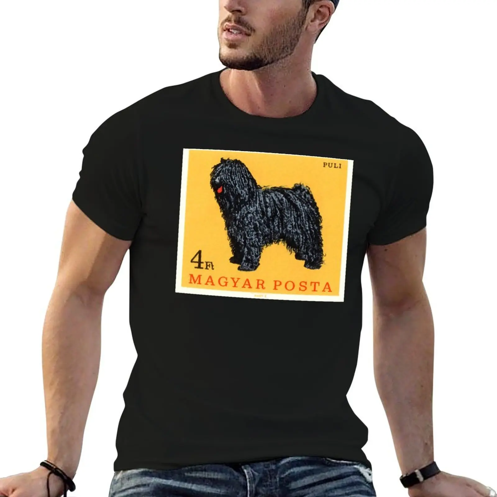 

1967 Hungary Puli Dog Postage Stamp Fitted Scoop T-Shirt rapper graphic tees new edition street wear black t-shirts for men