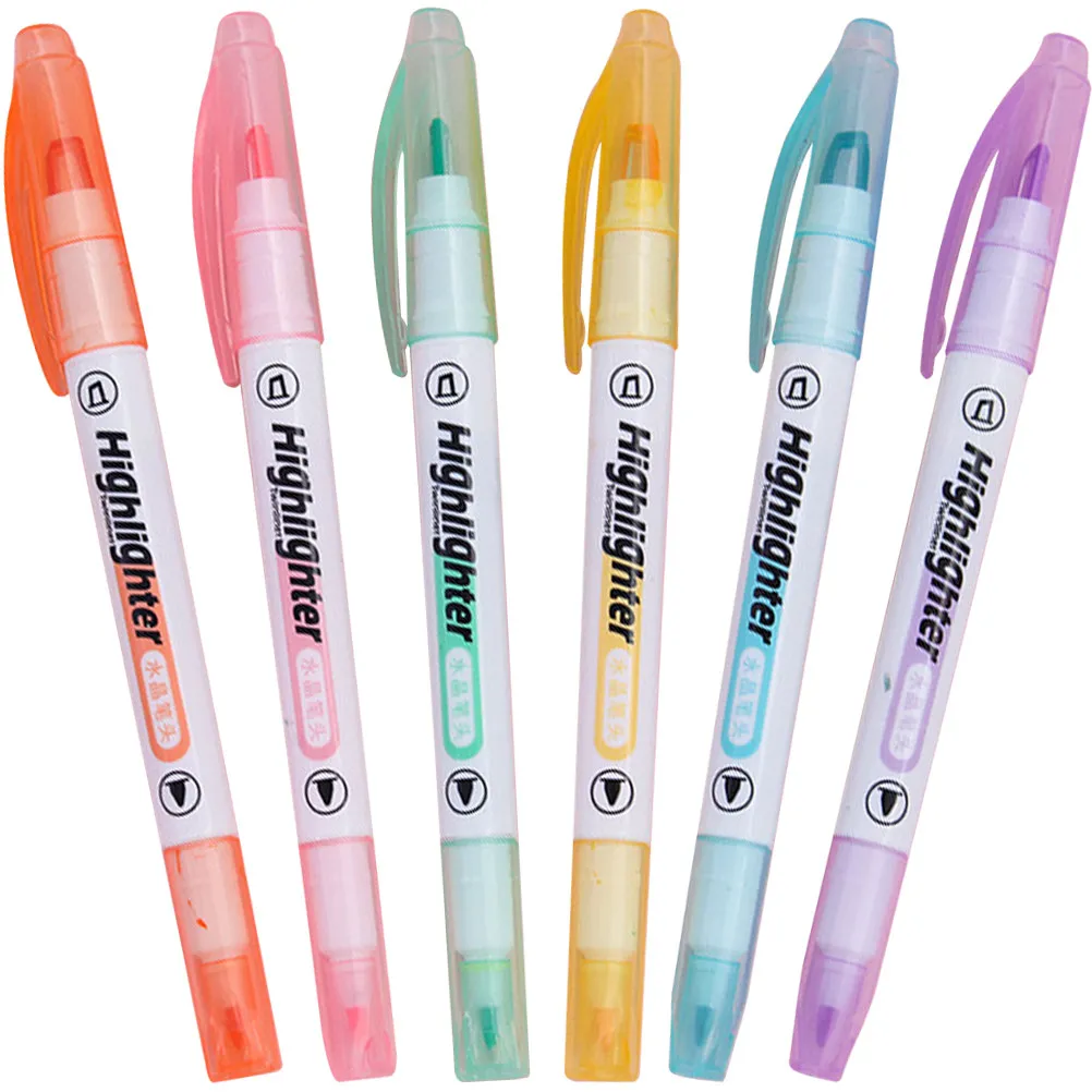 1 Box Double Ended Highlighters Transparent Ergonomic Plastic Shell Lightweight Portable Fluorescent Marker Pens for Students