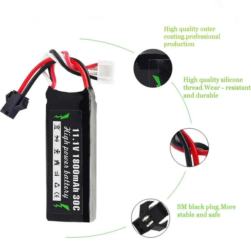 Batería para pistola de juguete de bolas de Gel, 11,1 V, 2000mAh, Jinming Gen8 M4a1 SCAR