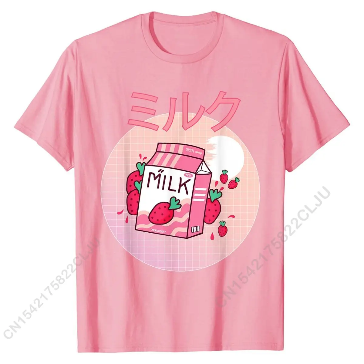 Milk Shake Carton Funny Japanese Kawaii Strawberry Retro 90s T-Shirt T Shirts Tops Shirts Plain Cotton Summer Design Mens