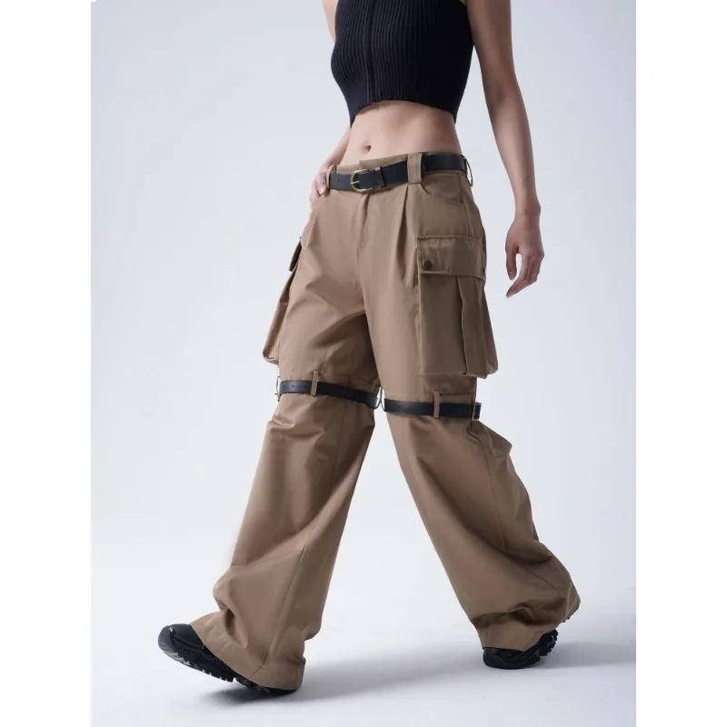 

Deeptown Vintage Y2k Khaki Cargo Pants Woman Baggy Hip Hop Streetwear America Wide Leg Trousers Casual Harajuku Pantalones