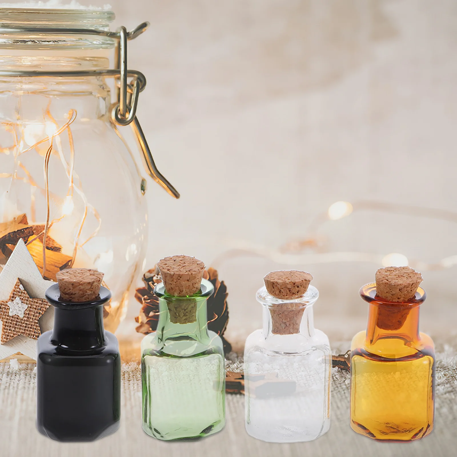 

8Pcs Mini Square Glass Wishing Bottle Set Tiny Transparent Vials with Cork Lid for Travel Souvenir Wish Note Keepsake Home Decor