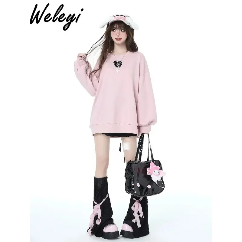 Sweet Lace-up Hoodie Female Student 2024 Spring and Autumn New College Style Soft Girl Loose Cute Bow Tie Long Sleeve Sweatshirt