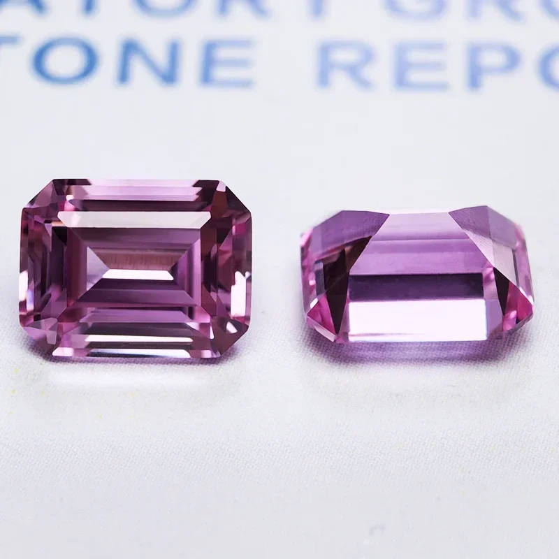 Lab Grown Sapphire Emerald Cut Pink Color Gemstone for Charms DIY Ring Necklace Earrings Materials Selectable AGL Certificate