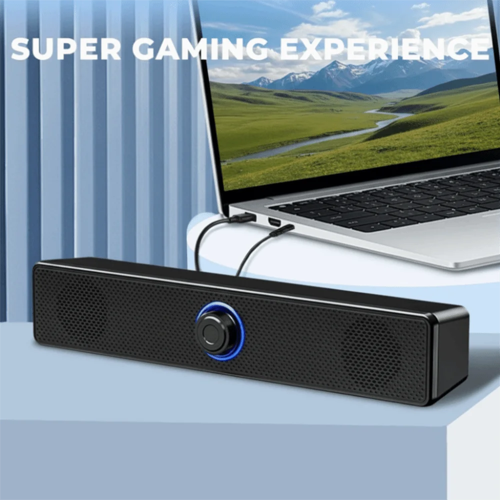 مكبر صوت USB محمول بمقبض سلكي ومكبرات صوت طويلة وموسيقى ستيريو سوداء محيطة للهاتف المحمول #5