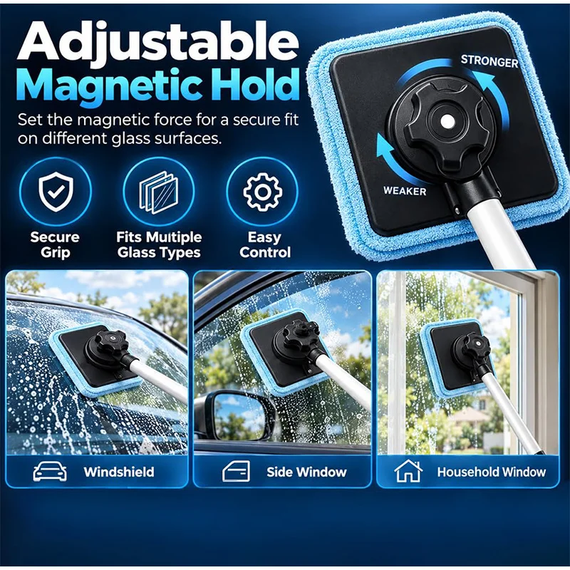 Upgraded Magnetic Double-sided Car Glass Cleaner Portable Streak-free Auto Windshield Cleaning Tool Household Window Brush Set
