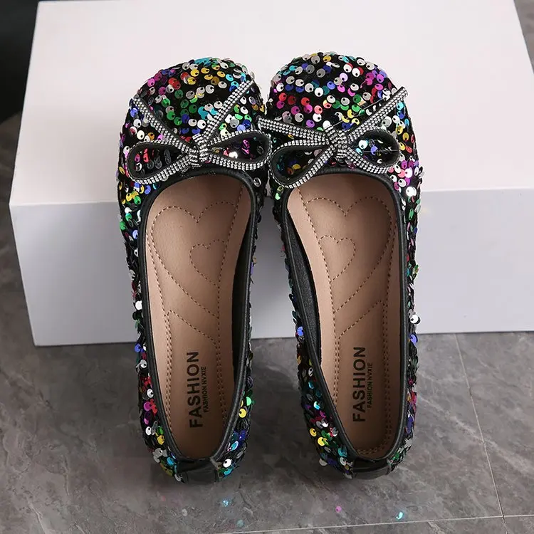 2026 Damen Glitzer-Ballerinas Lässige Gehschuhe Frühling Neu Runde Zehenkappe Schleife Modische Marken-Kleiderschuhe Zapatillas Mujer – Detail 2
