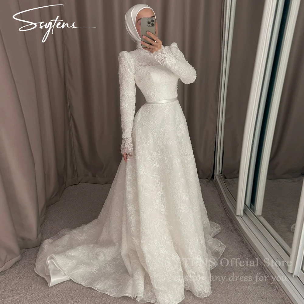 

SSYTENS Elegant A-Line Wedding Dresses Long Sleeves Full Lace Bridal Dress Boho Luxury Beach Wedding Prom Ball Gowns Customized