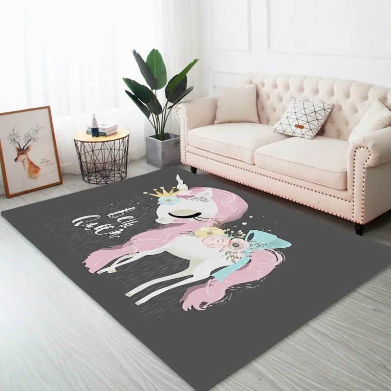 3D Unicorn Printing Carpet Cartoon Child Bedroom Play Mats Soft Girl Room Game Area Rugs Kids Room decor Carpets for Living Room