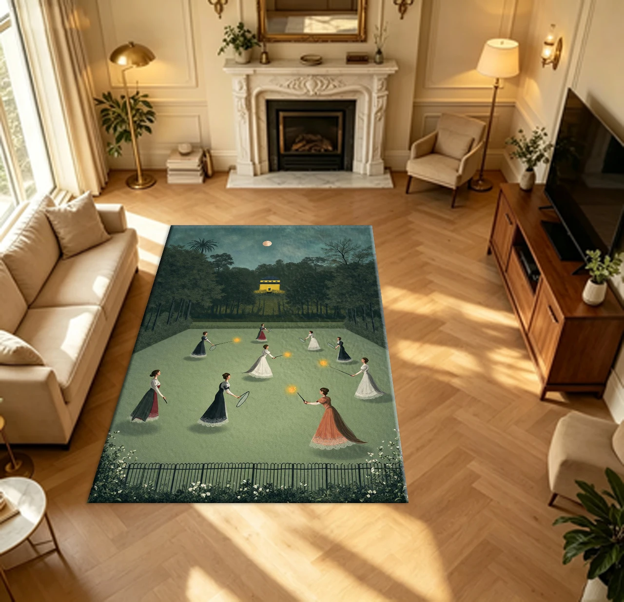 Retro Victorian Noble Lady Scene Carpet Flooring Vintage Art Painting Household Indoor Decor Large Floor Area Rug