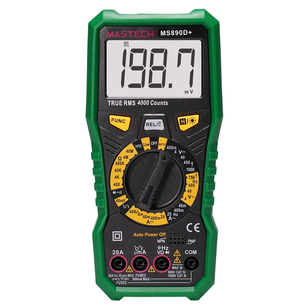 

Mastech MS890D Plus Digital Multimeter True RMS Manual Range AC DC Frequency Capacitance Temperature Tester Backlight