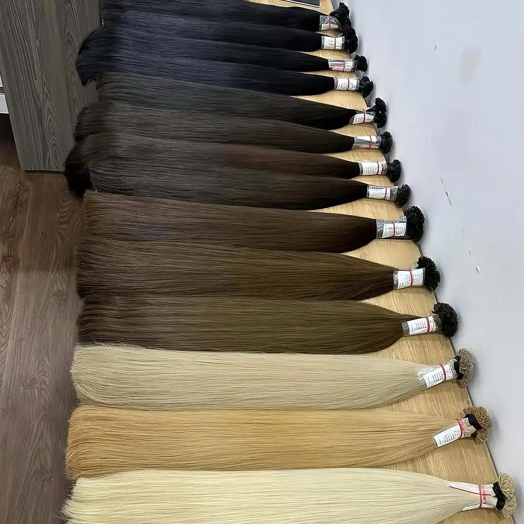 100%人毛エクステ フラットチップ ホットフュージョン プレボンド ウェフト ナチュラルブラック 女性用 レミーヘア