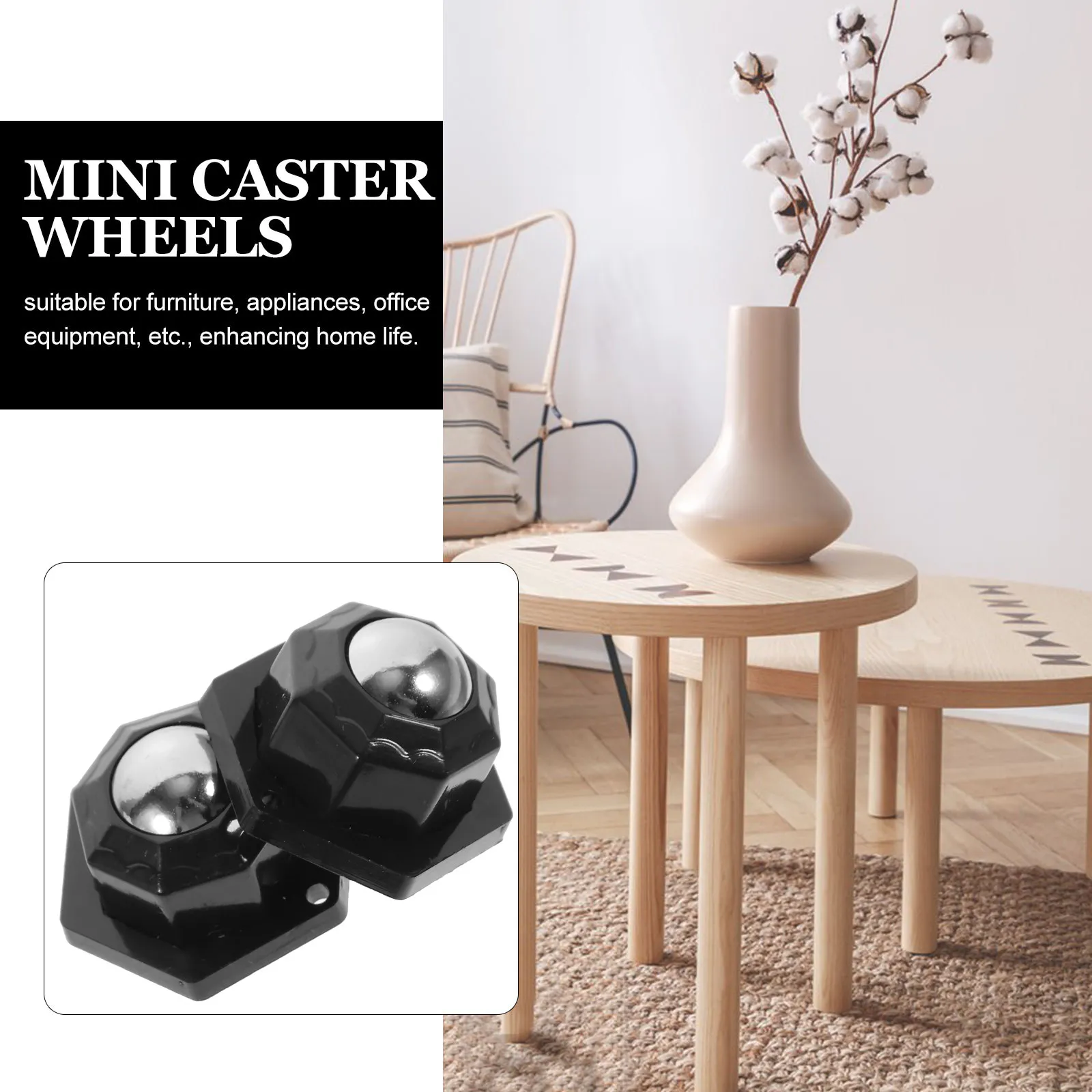 4Pcs Stick on Swivel Caster Wheels Mini Adhesive Casters 360 Degree Smooth Silent Movement for Trash Can Appliance Furniture