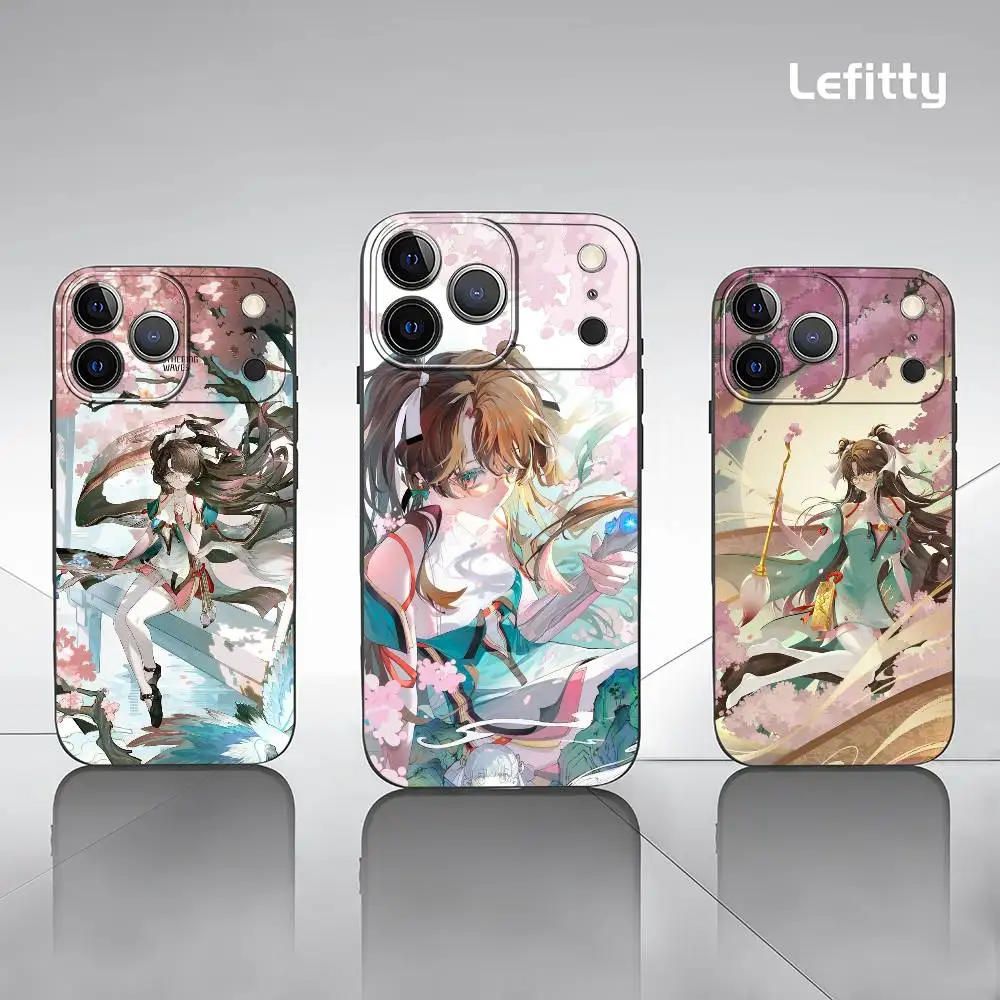 حافظة هاتف Zhezhi Wuthering Waves لهاتف آيفون 17 16 15 14 13 12 11 Pro Max Plus Mini Black Frosted Soft Shell Funda #1