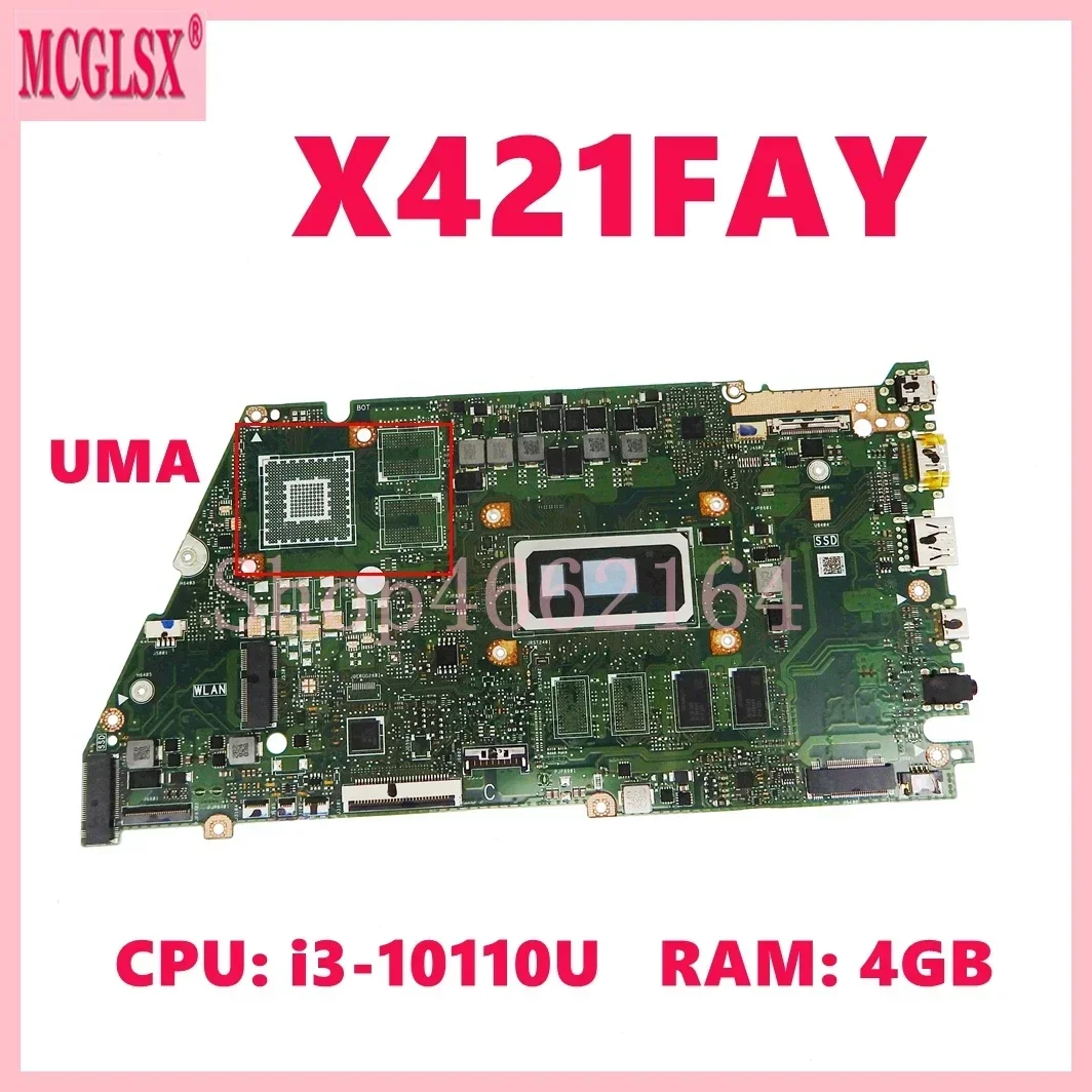 X421FAY With i3-10110U CPU 4GB-RAM UMA Mainboard For Asus VivoBook X421F X421FA X421FP X421FL X421FAY X421FPY Laptop Motherboard