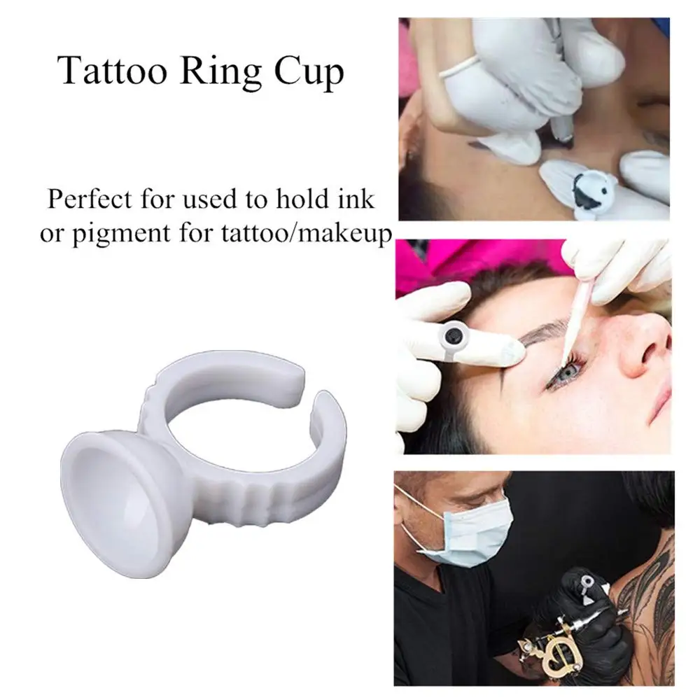 100Pcs Disposable White Ring Tattoo Ink Cups Permanent Makeup Coloring Pigment Cup Container Tattoo Accessory for Tattoo Artists