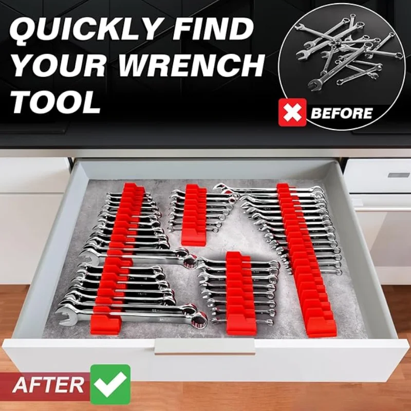 1-10Pcs Magnetic Wrench Organizer Easy To Install Practical Portable Tool Storage Shelf Wrench Holder for Tool Drawer Storage