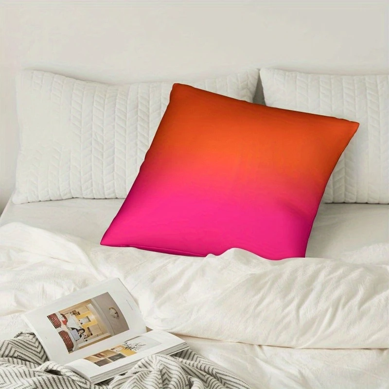 1pc Vibrant Sunset Gradient Pillow Cover, Polyester 2-Sided Print, Bold Pink to Orange Ombre Design, Stylish Accent Pillow Gift