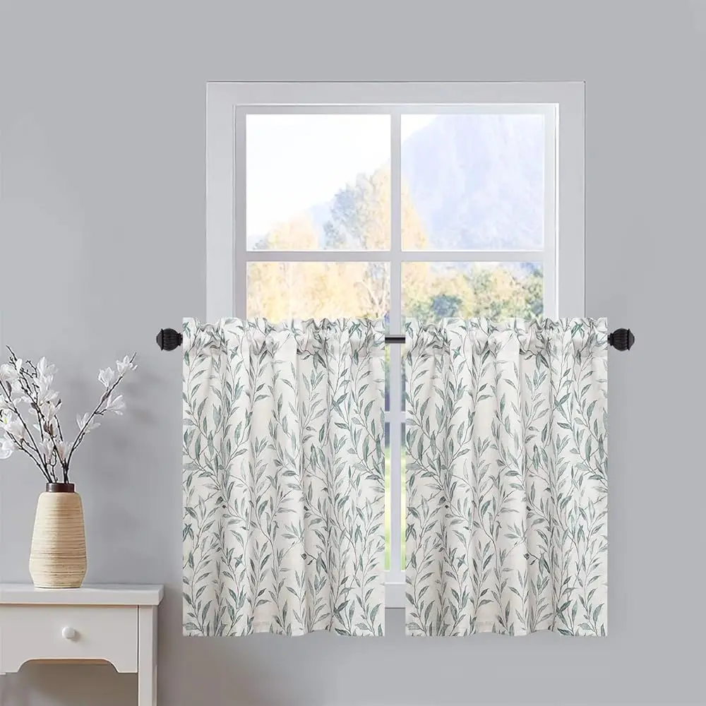 

Tier Ains 30 H Length, Cute Leaves Print Valances Ain Privacy Half Window Tiers For Cafe Farmhouse Living Room Bedroom, 30X30,