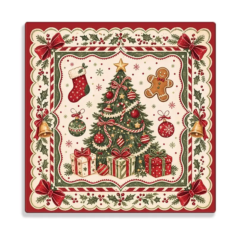 Christmas Watercolor Snowman Bell Holly Berry Heat Mahjong Table Mat Anti-Slip for Card Game Table Playing Room Home Decor