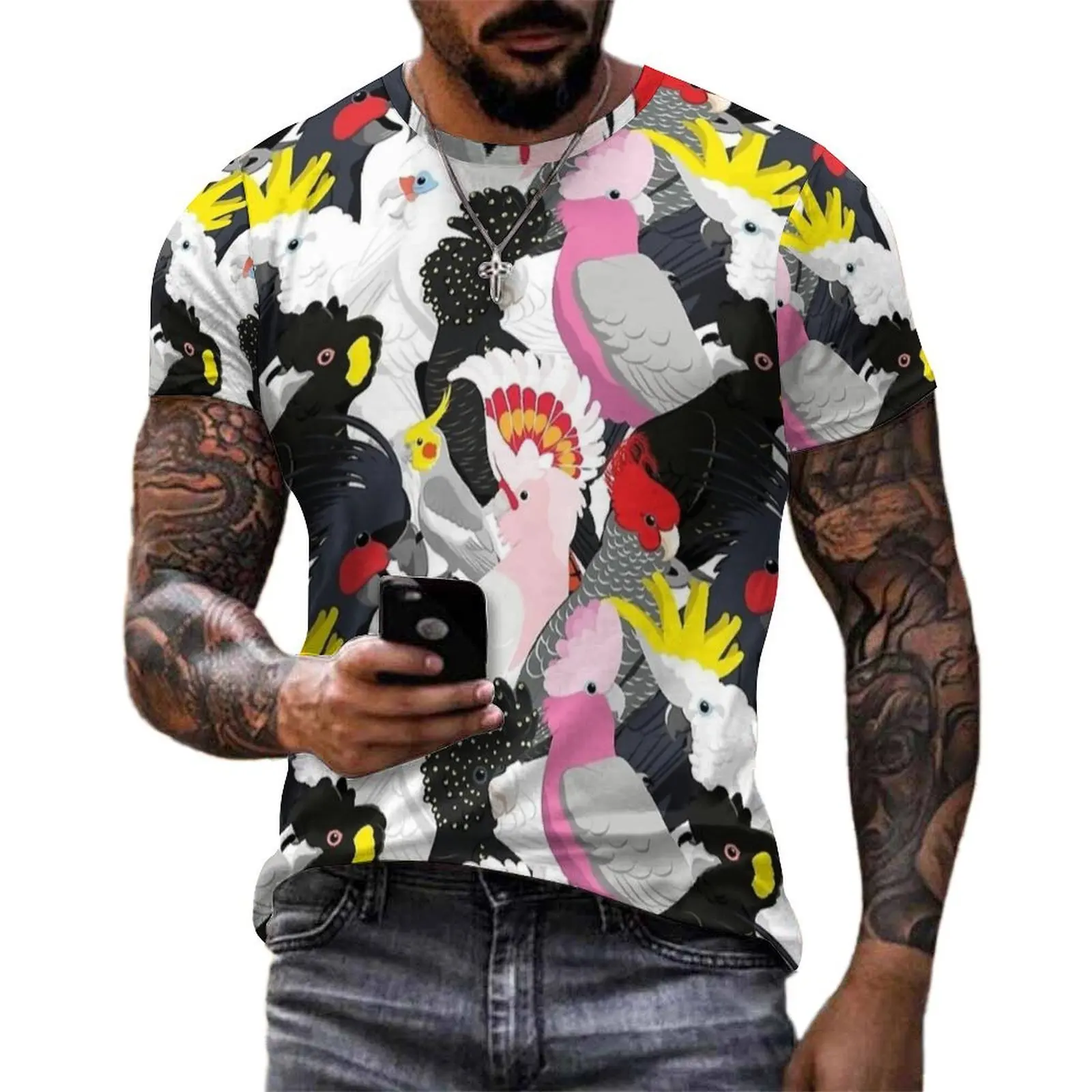 Oversized T-Shirt Premium Australian Cockatoo Mix Print T Shirts  Funny O-Neck Tee Shirt Man Harajuku Design Top Tees