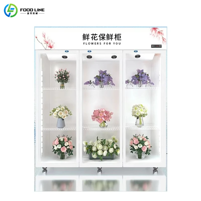 Customized Wholesale Flower Display Cooler MOQ 2 Retail Florist Vertical Frost Free Glass LED Light Flower Display Showcase