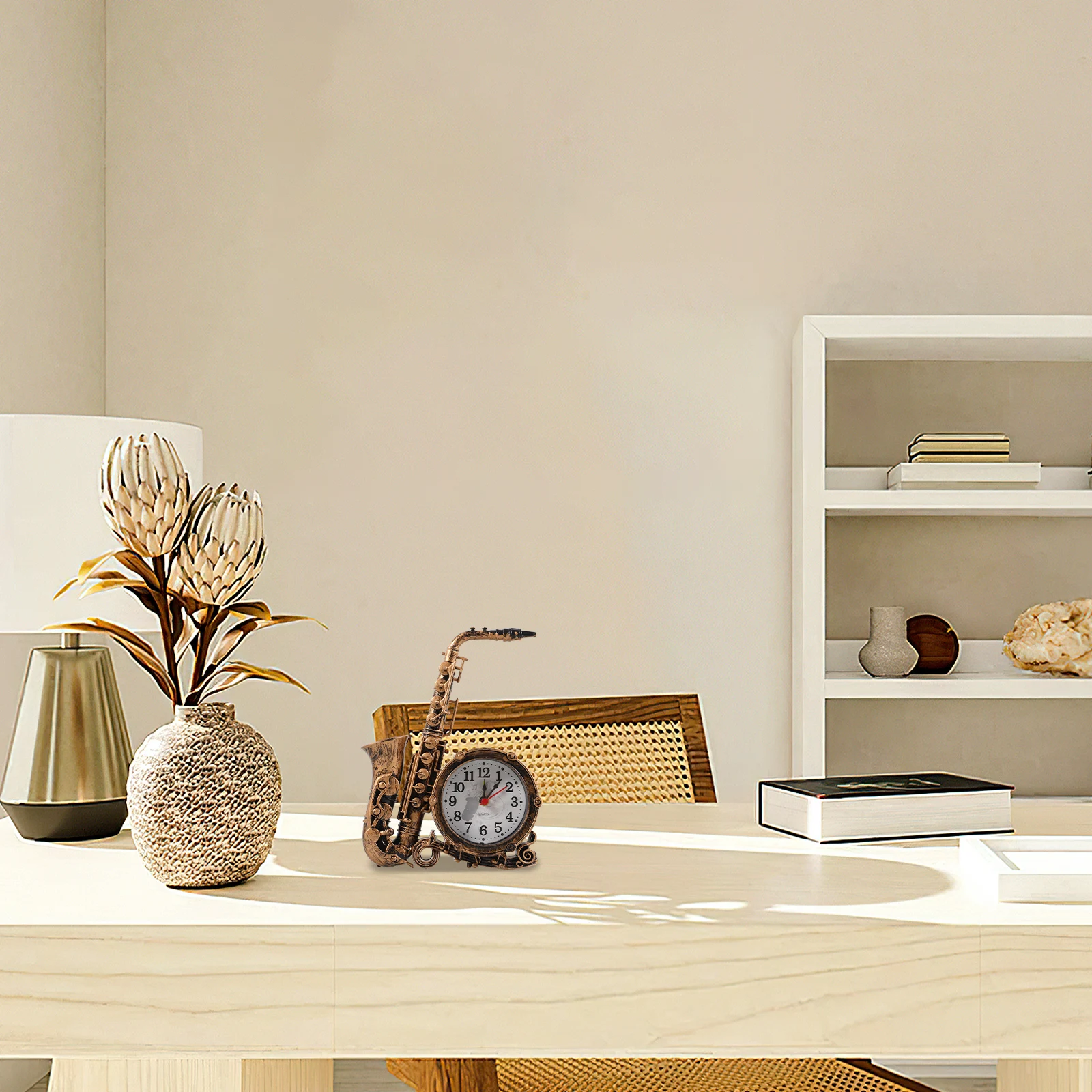 

Saxophone Shaped Alarm Vintage Tabletop For Bedroom Silent Decorative Clock Roman Numeral Desk Clock Home Office Dorm