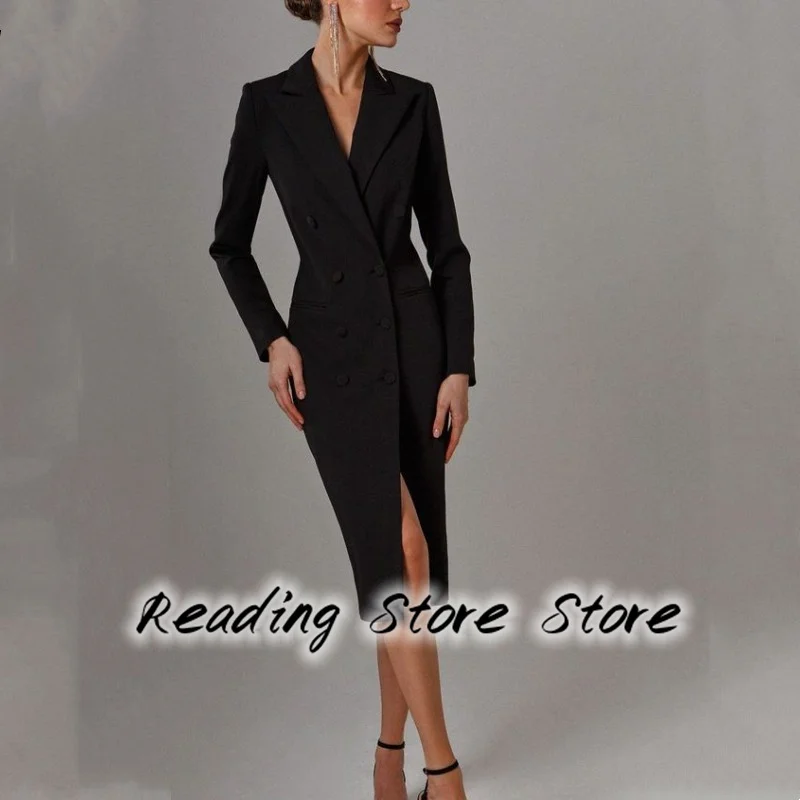 Suit for Women Skirt Double-breasted Lapel Solid Color Sexy Slim V-neck Elegant Intellectual And Calf Business Dress