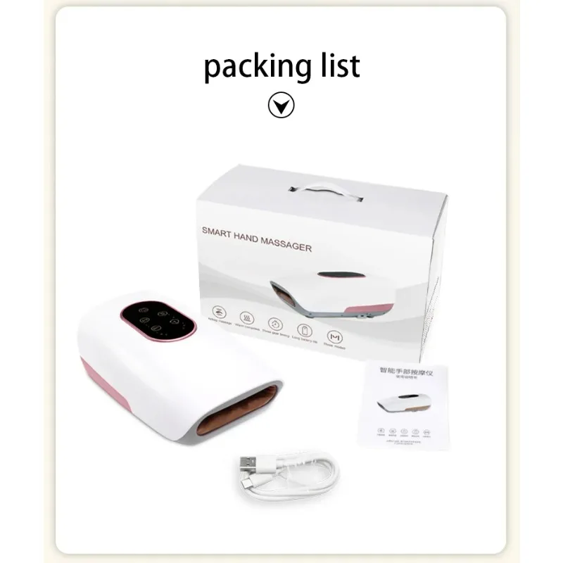 Rechargeable Portable Hand Massager with Heat Function Wireless Air Compression Hot Compress for Finger Numbness