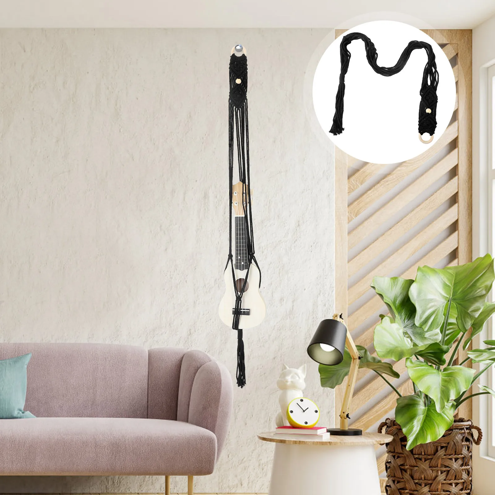 

Macrame Woven Ukulele Hanger Cotton Linen Handmade Wall Hanging Holder Rustic Instrument Storage Basket Home Decor