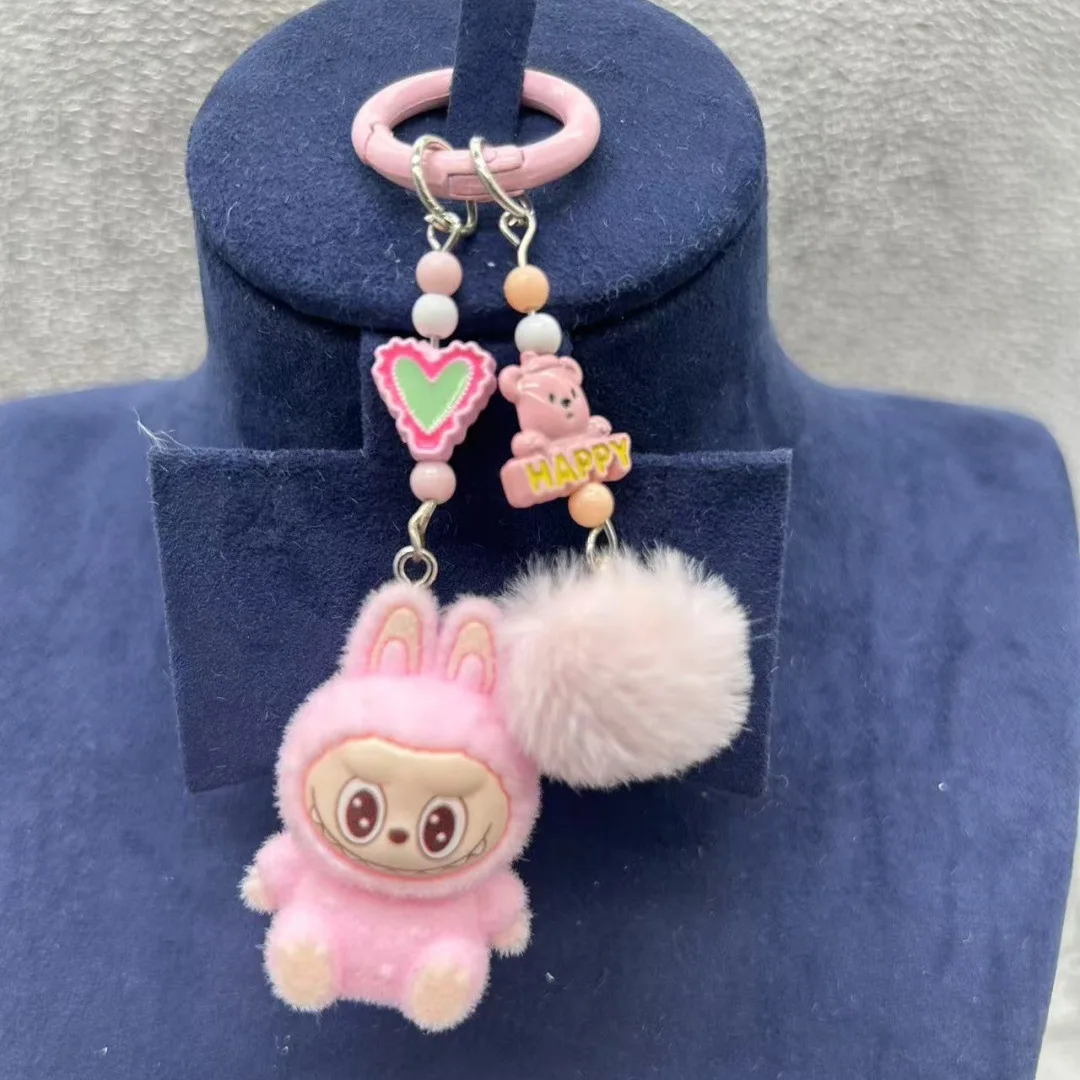 New Labubu Plush Mini Keychain Anime Cartoon Keyring Charms Kawaii cell phone Backpack Decoration Car Key  Accessories Gifts