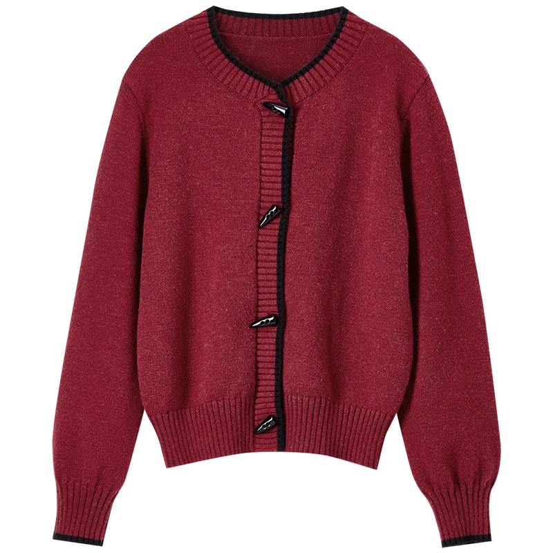 سترة نسائية من SENTUBILA بتصميم عتيق متباين لخريف 2025 سترات ناعمة غير رسمية بأكمام طويلة ملابس نسائية محبوكة W43E56366