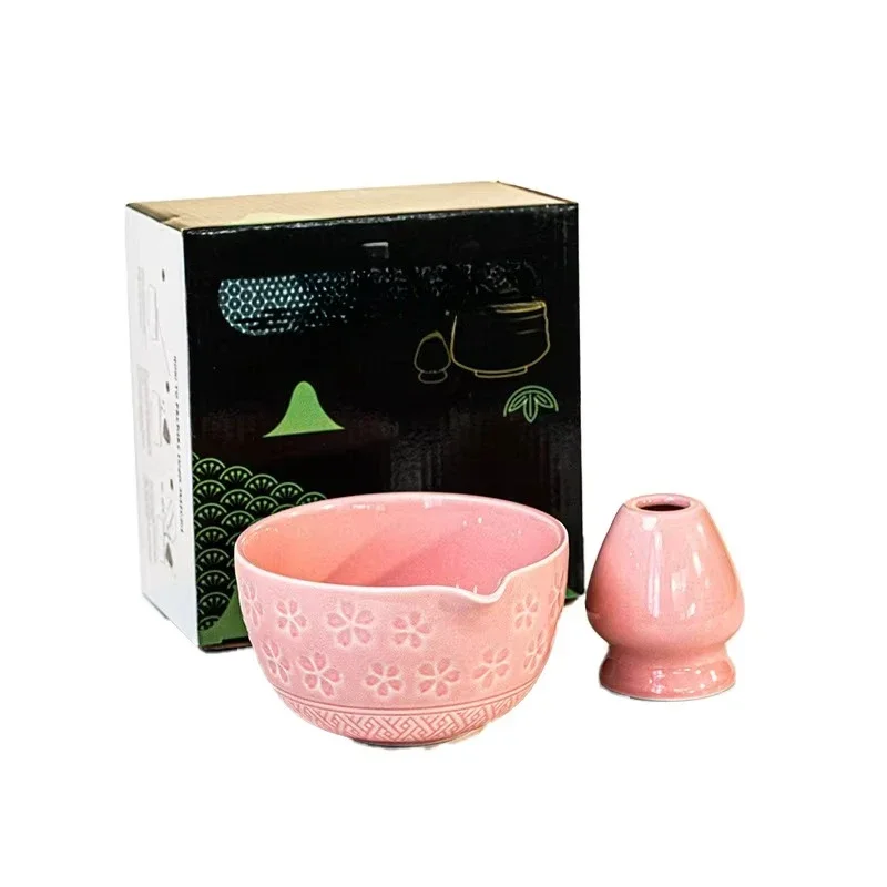 Japanese Matcha Tea Set Cherry Blossom Ceramic Pink Bowl Spout Design Tea Blender Tool Kit for Tea And Coffee Lovers