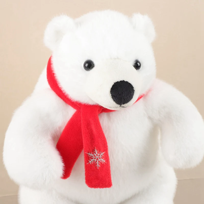Großfüßiger Sitzender Eisbär Plüschtier mit Rotem Schal Flauschiges Gestopftes Eisbär-Kuscheltier Weiches Rundes Wildtier Zoo-Souvenir – Detail 6