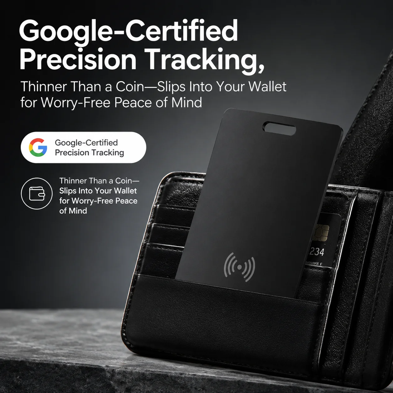 Wallet Tracker Card: Ultra-thin, GPS Tracking, Compatible with Google's “Find Hub” App,  Supports Wireless Charging